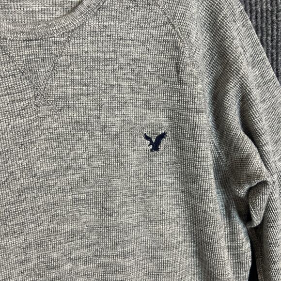 American Eagle Mens Thermal Knit Shirt Size XL Gray Long Sleeve Crew Neck Casual - Picture 3 of 8